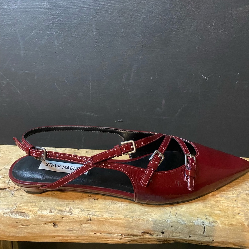 Steve Madden Peony Burgundy Patent Women's Slingback Flats - Picture 4 of 10
